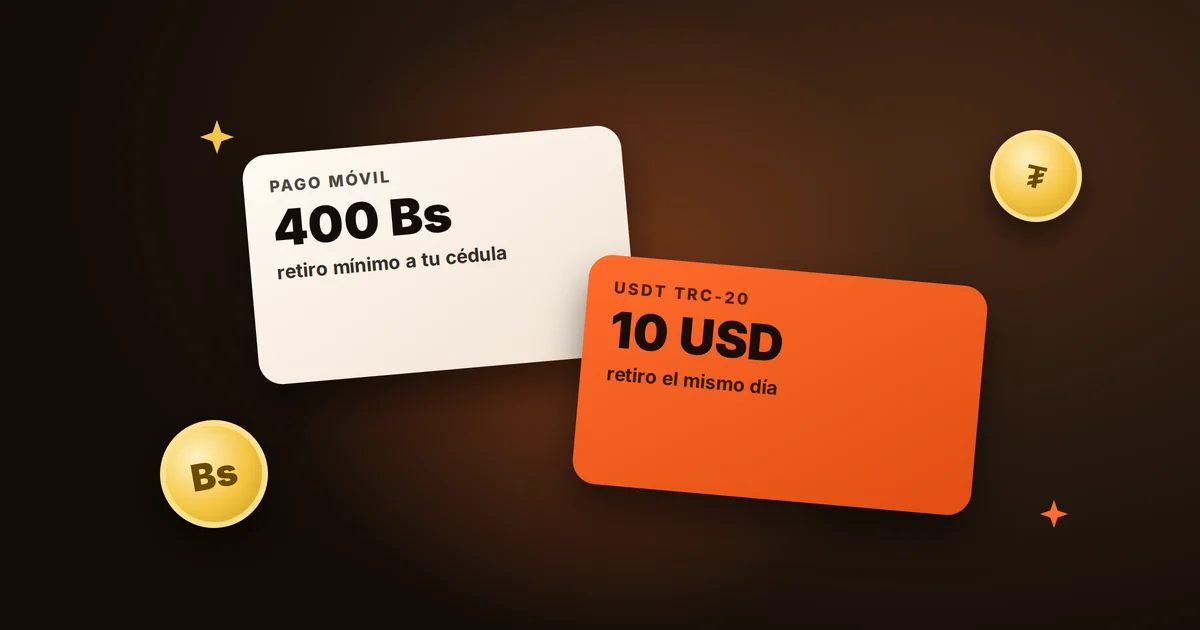 Retiros en MiCasino: Pago Móvil desde 400 Bs y USDT desde 10 USD