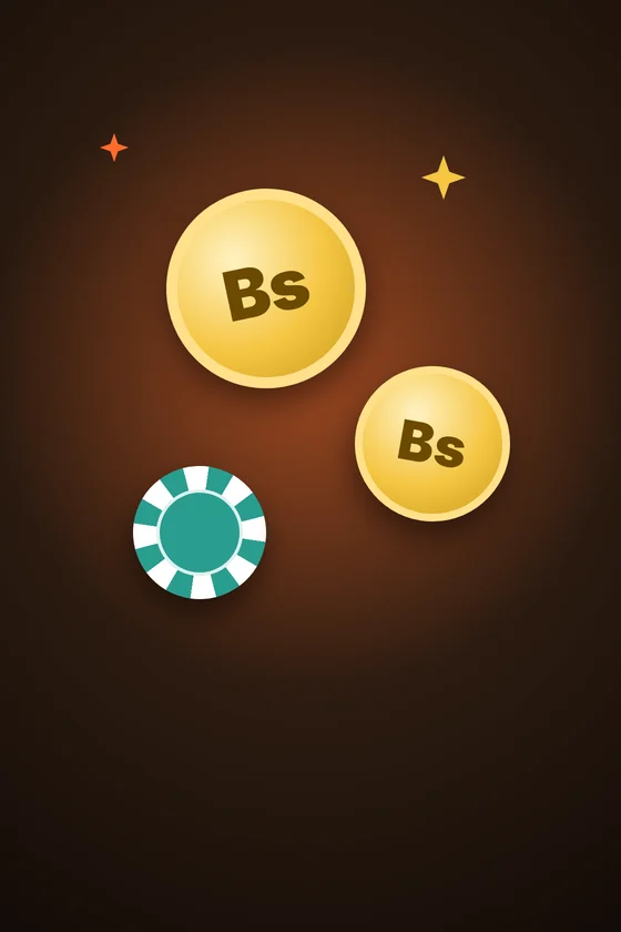 Monedas de bolívares y ficha de casino